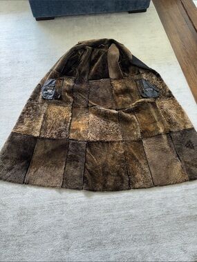 Women's Brown Patchwork Shearling Trench Coat